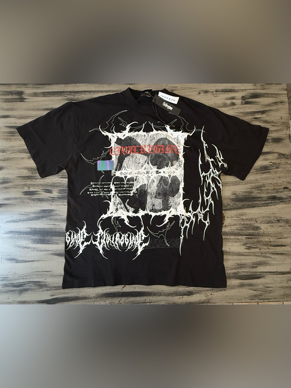 Civil Regime Black Graphic Skull Tee with White and Red Accents NWT! size Large